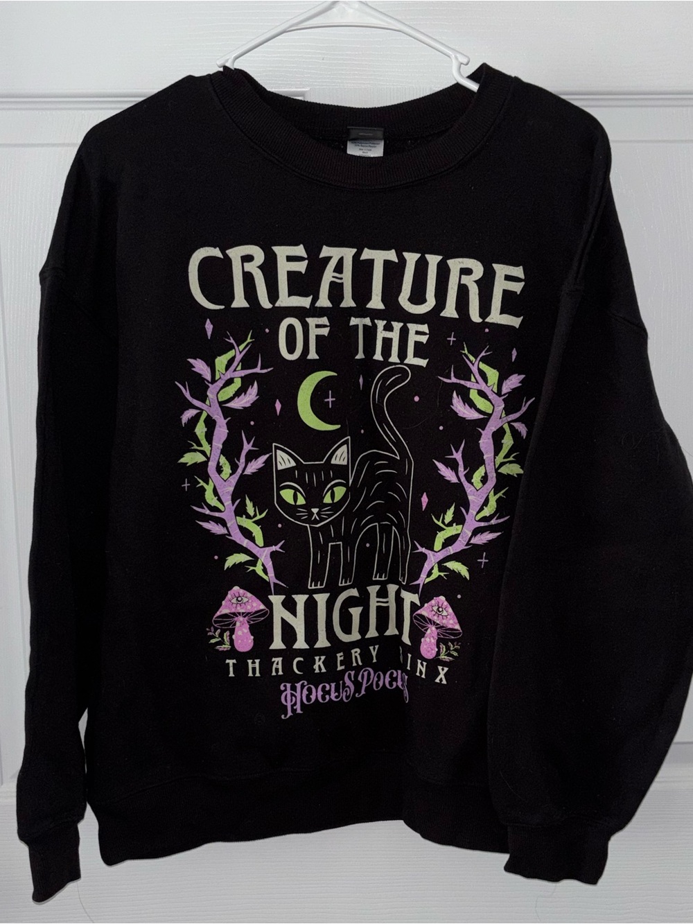 Disney Hocus Pocus Black Sweatshirt Binx Cat Women’s Size M Transformation Spell